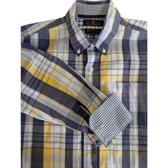 Mario Zegnoti Poplin Shirt Men L* Check Button Down Long Sleeve Contrast Trim - Picture 2 of 13